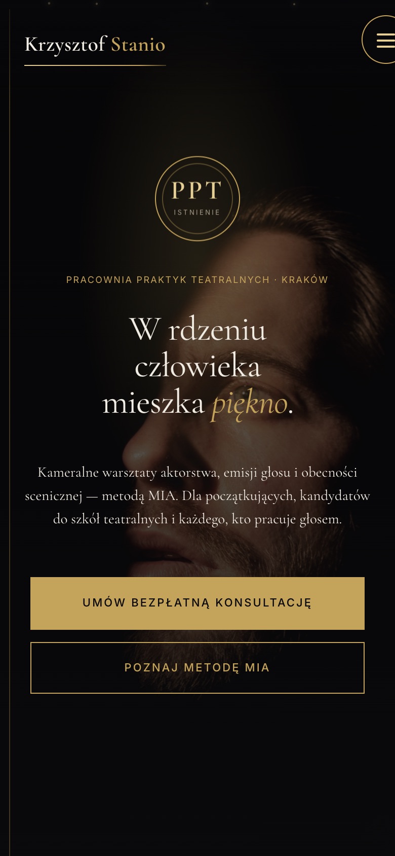 Strona główna na telefonie: sygnet PPT istnienie, hasło W rdzeniu człowieka mieszka piękno i dwa przyciski